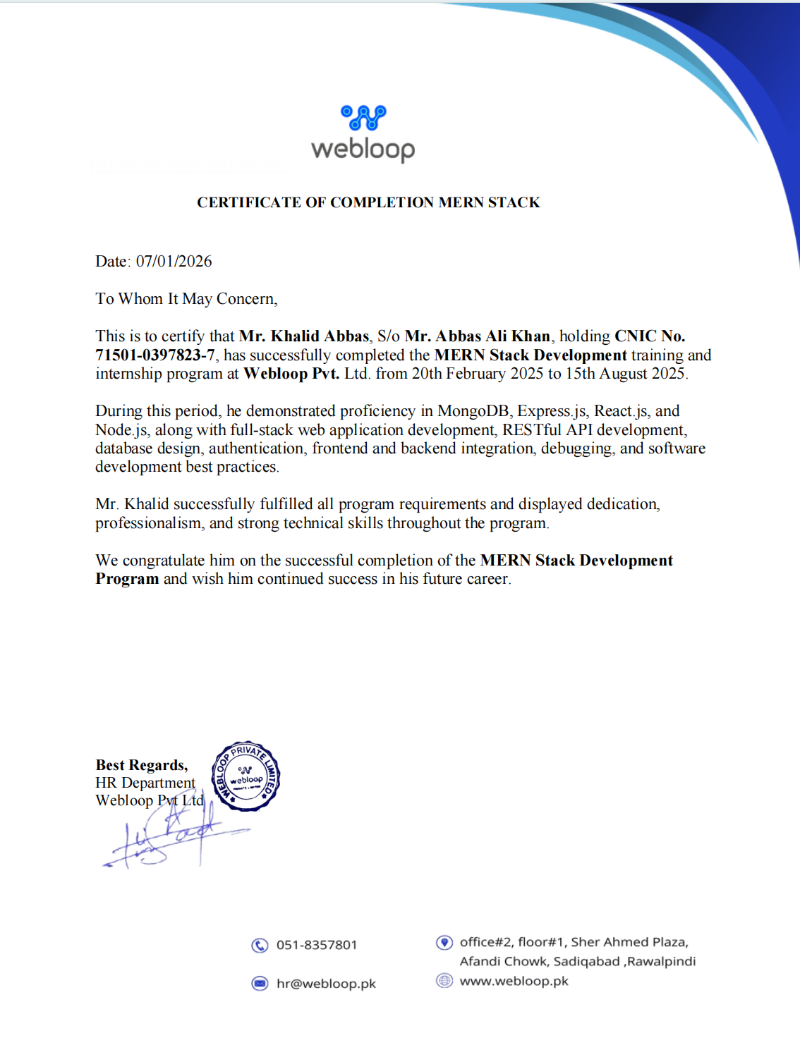 Web Loop MERN Stack Certification